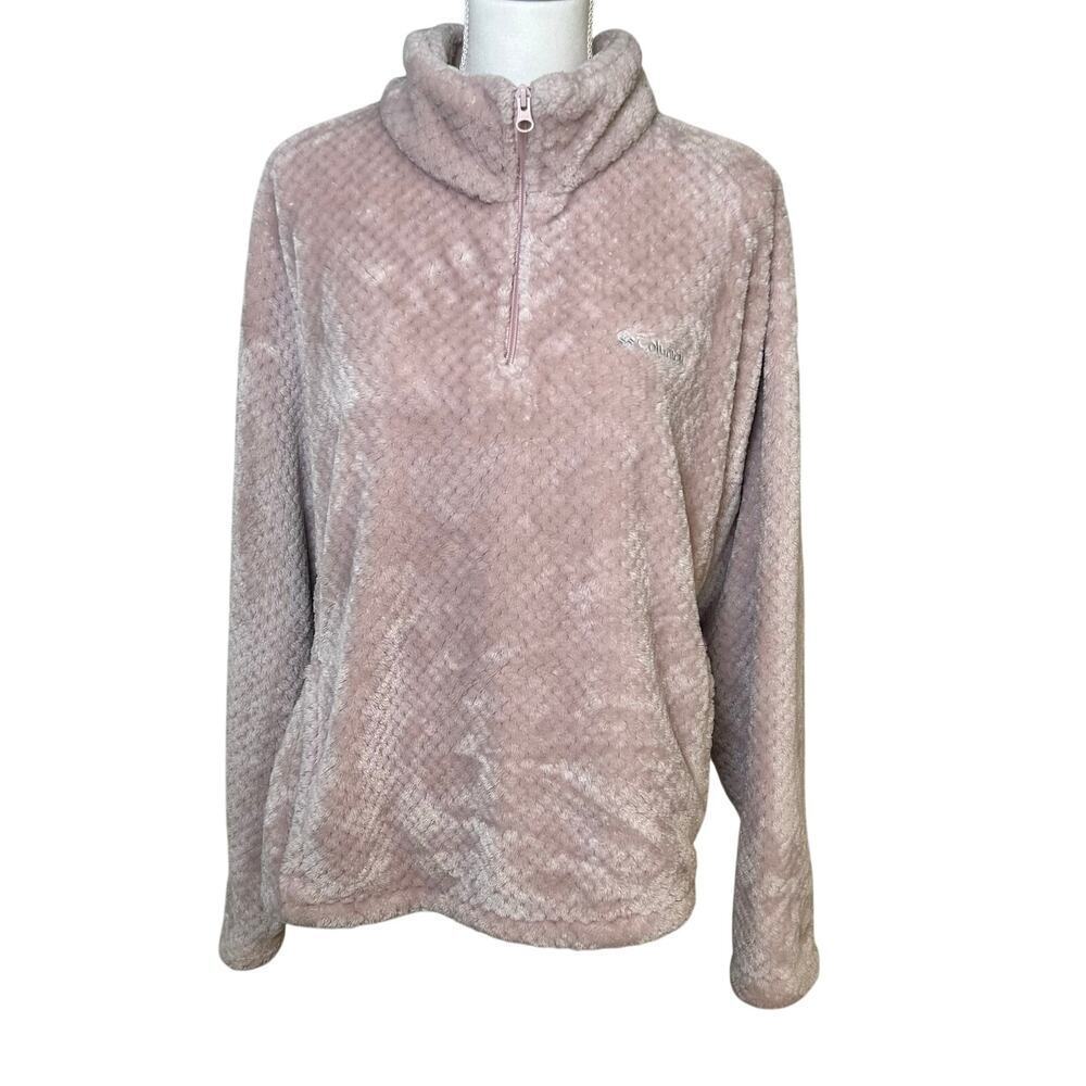 Columbia women's light pink sherpa plush fleece quarter zip pockets size XXL